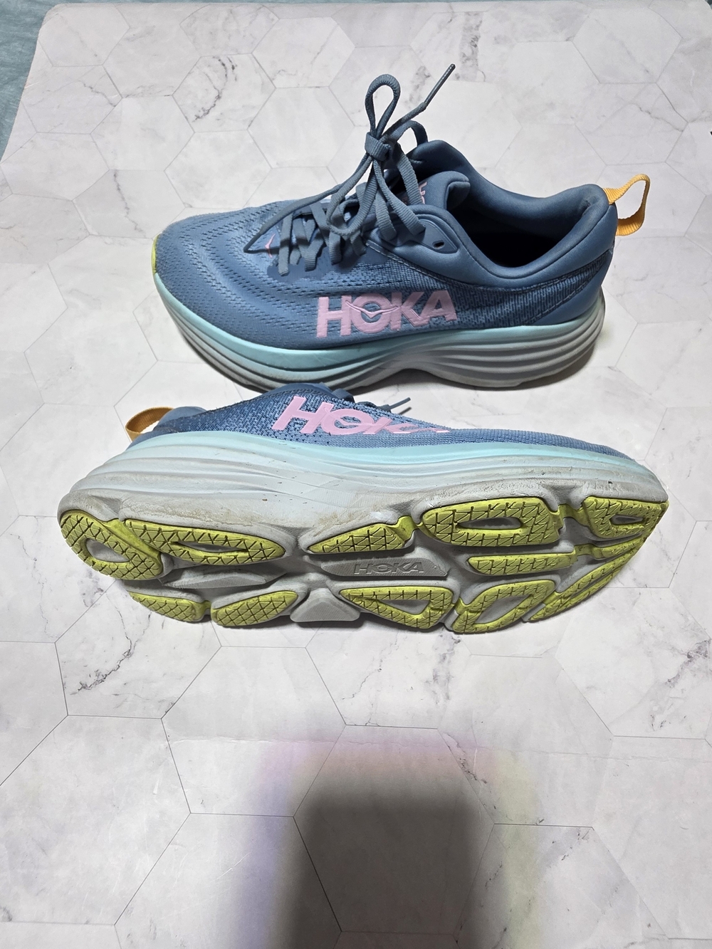 HOKA Women's Blue Running Shoes with Pink Logo